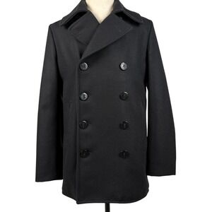 Schott Bros Double Breasted Wool Peacoat Mens L Black USA Made Heavy Jacket NEW